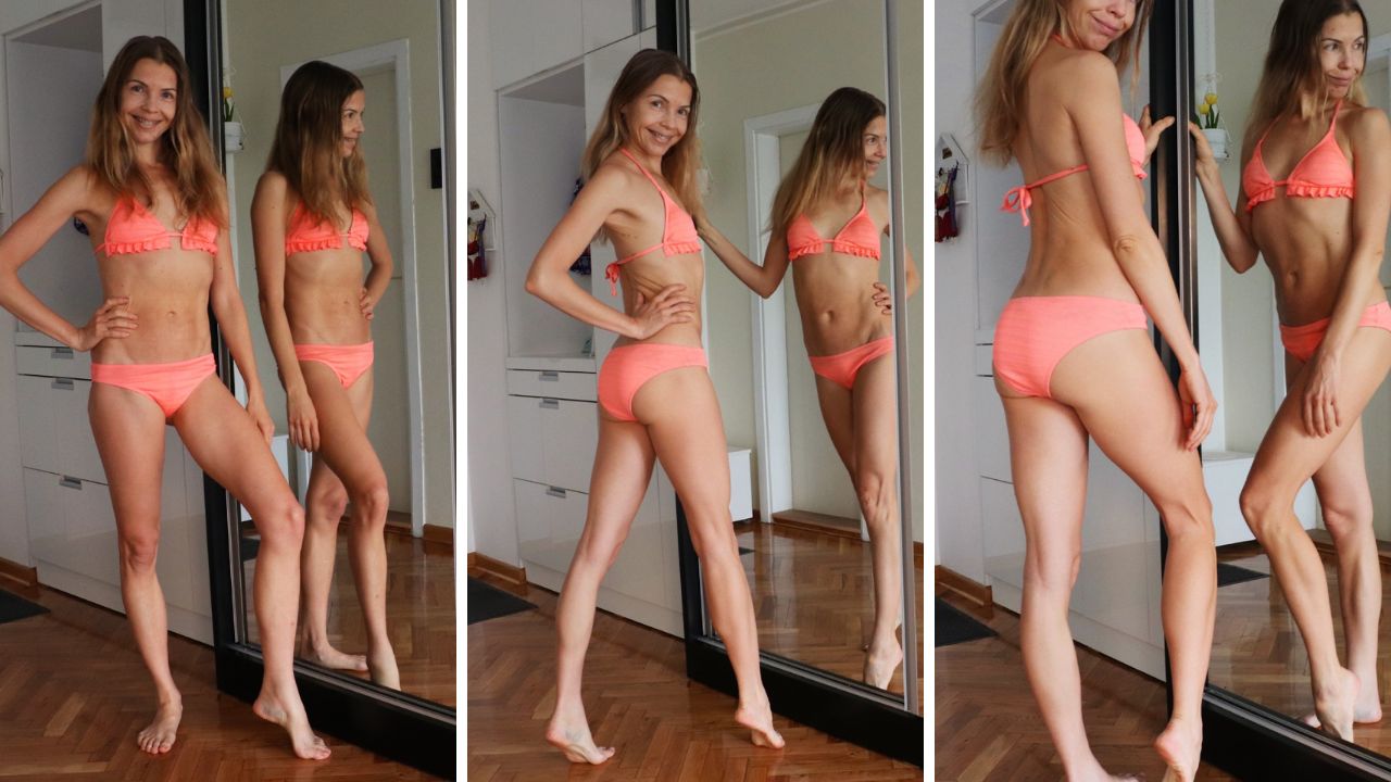 Marina sa 'Biljne ishrane' u bikiniju. Ova slika je deo blog objave u kojoj ćete saznati šta Marina sa 'Biljne ishrane' jede u tipičnom danu i koliko i kako vežba da bi održala visok stepen zdravlja i vitku liniju.
